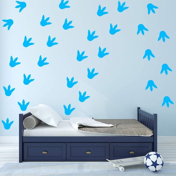 VWAQ Dinosaur Footprints Vinyl Wall Decals - Peel and Stick Boys Room Wall Stickers - 30 Pack (Sky Blue) Each Measures 4"H X 4"W