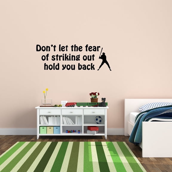 VWAQ Don't Let the Fear of Striking Out Hold You Back Inspirational Baseball Quote Vinyl Wall Decal Sticker (10"H x 30"W Black)