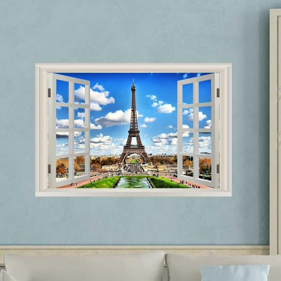 VWAQ Eiffel Tower Wall Stickers For Bedroom - Paris Window Wall Decal - NWT8 (16" H X 24" W)