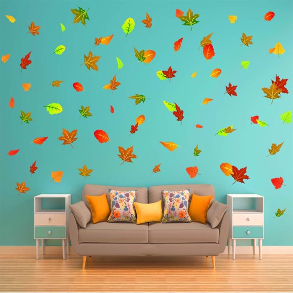 VWAQ Fall Leaves Wall Stickers - Leaf Decals Living Room Decorations 76 PCS - HOL24