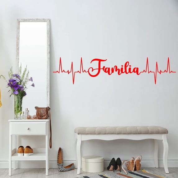 VWAQ Familia Heartbeat Line Family Decal Spanish Home Decor - 9"H X 40"W RED