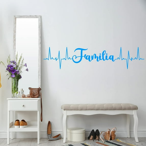VWAQ Familia Heartbeat Line Family Decal Spanish Home Decor - 9"H X 40"W SKY BLUE