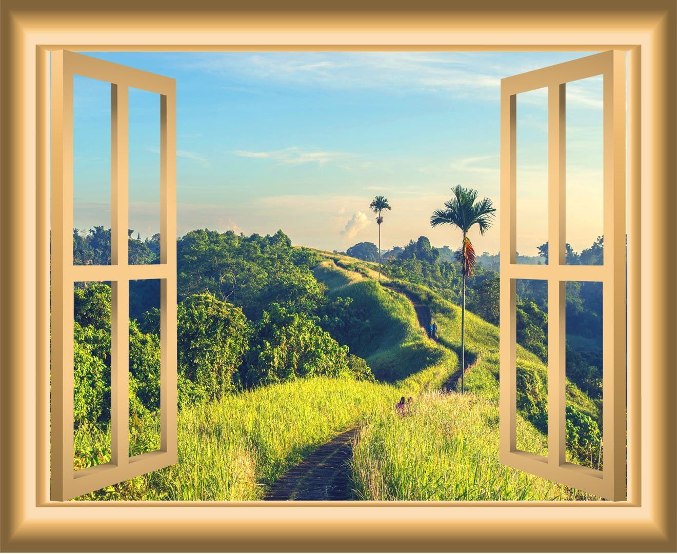 VWAQ Field Wall Sticker 3D Nature Window Wall Decal Peel and Stick ...