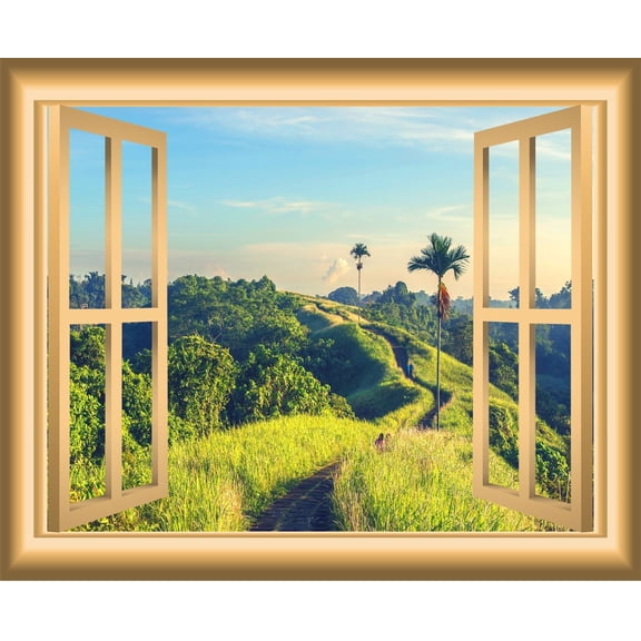 VWAQ Field Wall Sticker 3D Nature Window Wall Decal Peel and Stick Mural VWAQ-NW37 (18"H X 22"W)