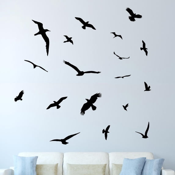 VWAQ Flock of Birds Flying Wall Decals Stickers Peel and Stick Wall Art (BLACK)