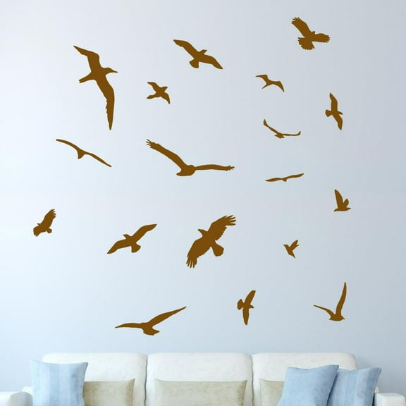 VWAQ Flock of Birds Flying Wall Decals Stickers Peel and Stick Wall Art (BROWN)