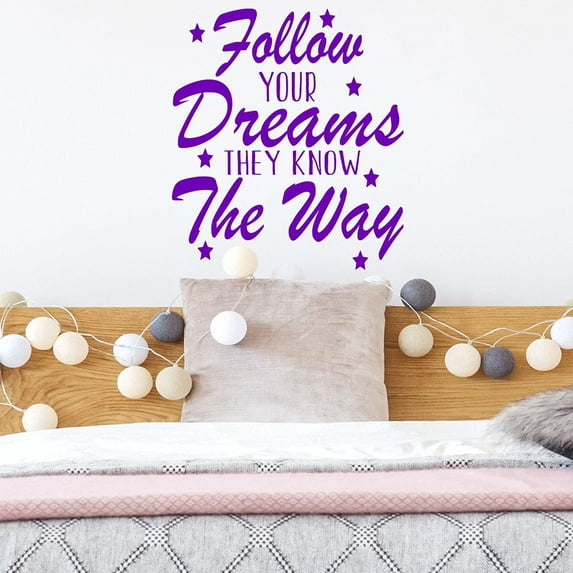VWAQ Follow Your Dreams They Know The Way Wall Decal Inspirational Home Decor Motivational Wall Art Stickers - 11"H X 10"W PURPLE