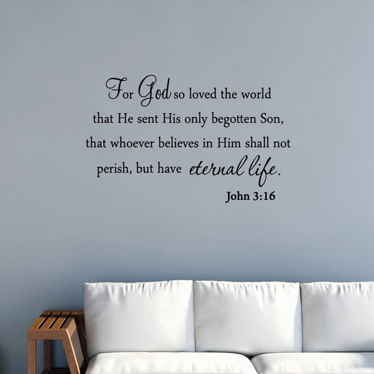 Matte Black Vinyl Religious Wall Decal Quote John 3:16