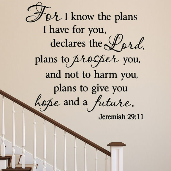 VWAQ For I Know the Plans I Have for You Jeremiah 29:11 Bible Wall Decal (19"H x 20"W Black)