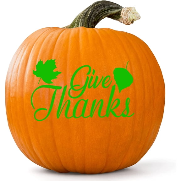 VWAQ Give Thanks Pumpkin Decal Stickers Front Porch Holiday Fall Thanksgiving Home Curb Appeal Decoration Sign Decor - 3.7"H X 6"W GREEN