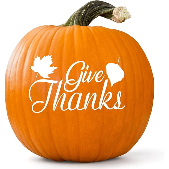 VWAQ Give Thanks Pumpkin Decal Stickers Front Porch Holiday Fall Thanksgiving Home Curb Appeal Decoration Sign Decor - 4.5"H X 7.25"W WHITE