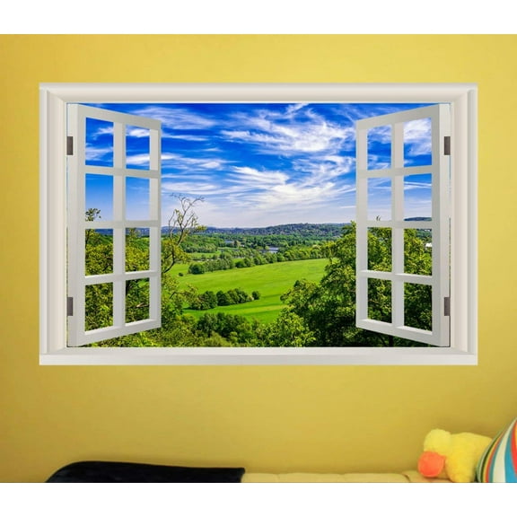 VWAQ Grassy Field Vinyl Wall Decal - Home or Office Scenic Window Wall Mural Decor - NWT1 (22"H x 33"W)