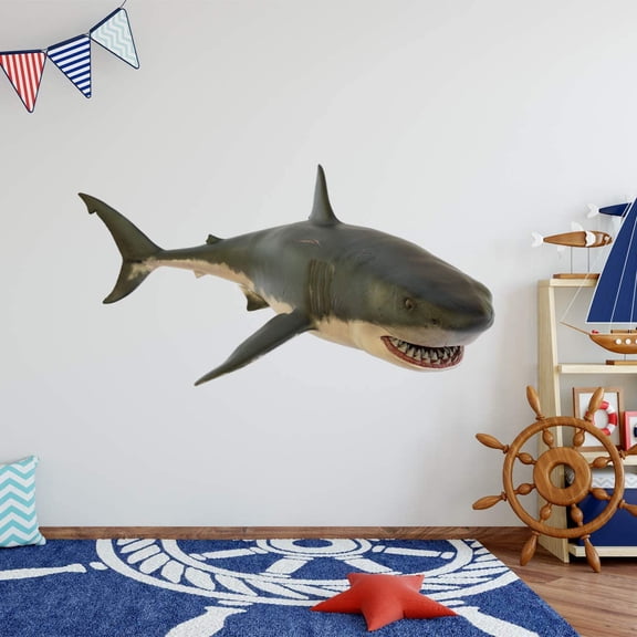 VWAQ Great White Shark Peel and Stick Wall Sticker Decal Room Decor - PAS43 36"H X 64"W