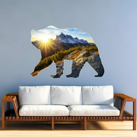 VWAQ Grizzly Bear Wall Art Decal - Peel and Stick Animal Natural Wall Sticker - SC01
