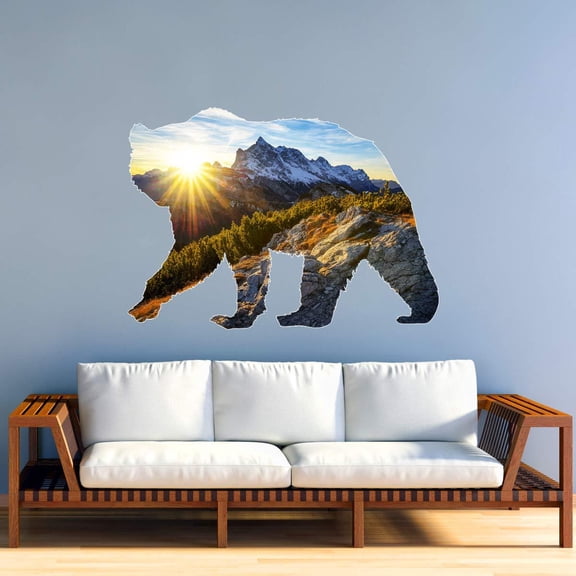 VWAQ Grizzly Bear Wall Art Decal - Peel and Stick Animal Natural Wall Sticker - SC01