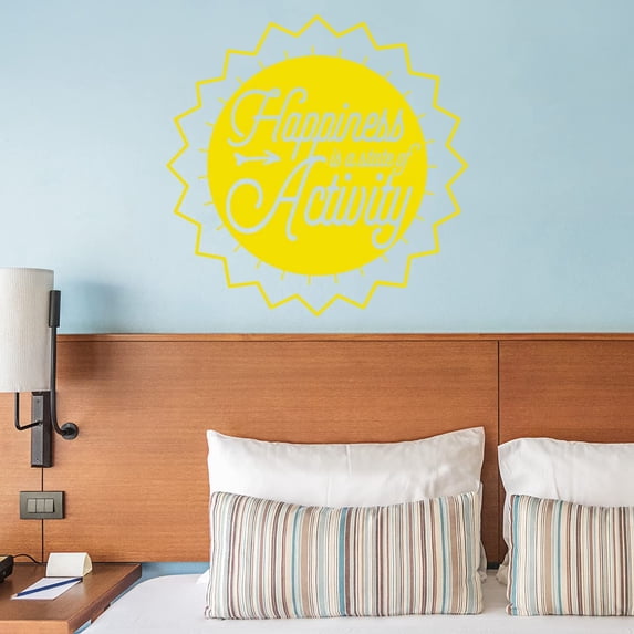 VWAQ Happiness is a State of Activity Wall Decal Inspirational Attitude Quote Motivational Classroom Wall Art Stickers - 22"H X 22"W YELLOW