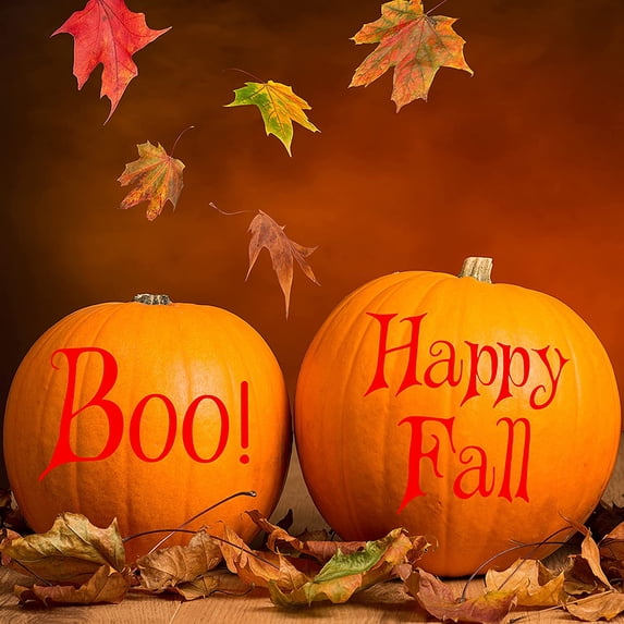 VWAQ Happy Fall & Boo! Pumpkin Decal Front Porch Holliday Decor Curb Appeal Decoration Sign Halloween Season Fall Home Decor Stickers - 4" Width RED