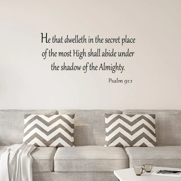VWAQ He That Dwelleth in the Secret Place of the Most High Psalm 91:1 Wall Decal Bible Verse Quotes (12"H x 22"W BLACK)