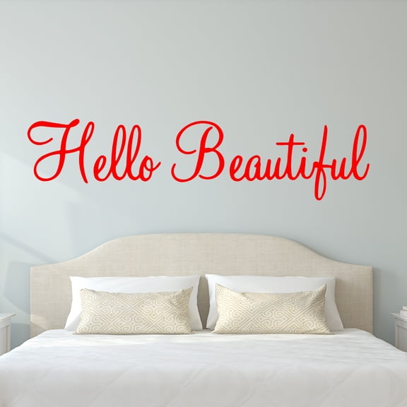 VWAQ Hello Beautiful Wall Decal Inspirational Quotes Beauty Mirror Stickers #2 Version VWAQ-1656 (22"W X 6"H, Red)