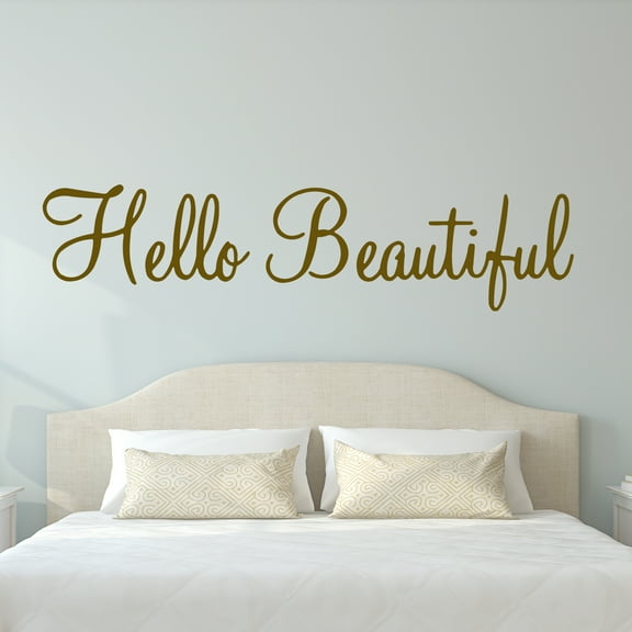 VWAQ Hello Beautiful Wall Decal Inspirational Quotes Beauty Mirror Stickers #2 Version VWAQ-1656 (40"W X 10.5"H, Brown)