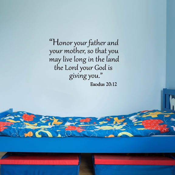 VWAQ Honor Your Father and Your Mother, So That You May Live Long In The Land The Lord Your God Is Giving You. Exodus 20:12 Vinyl Wall Decal (22"W X 15.5"H Black)