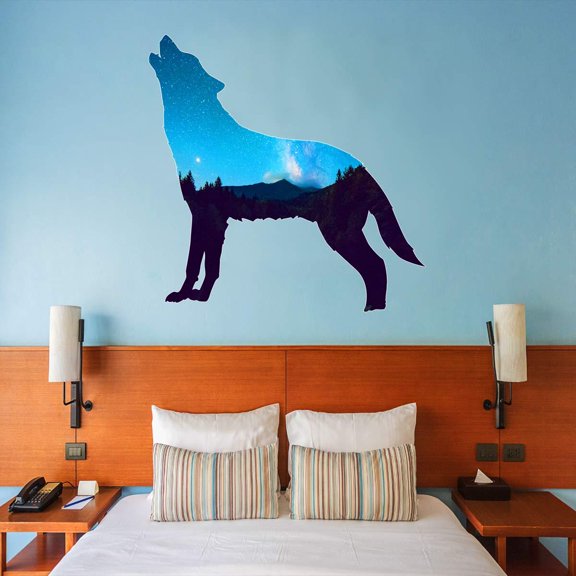 VWAQ Howling Wolf Night Sky Wall Decal - Scenery Sticker Nature Decor - SC14