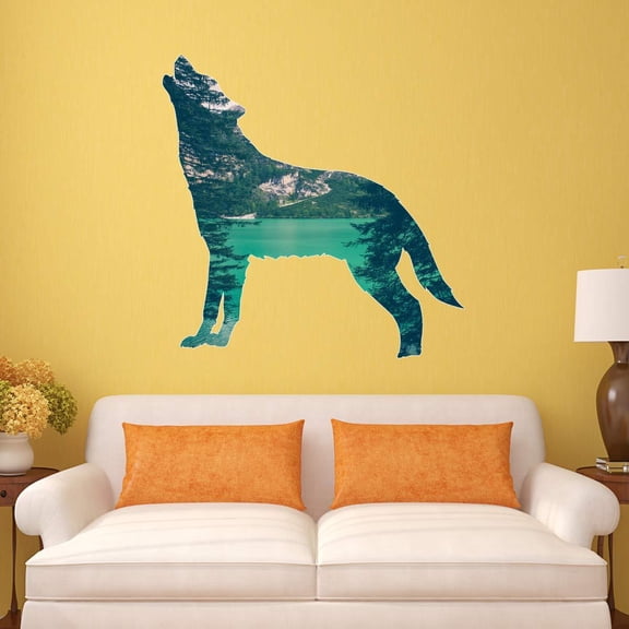 VWAQ Howling Wolf Wall Art Decal - Peen and Stick Animal Sticker Nature Decor - SC10
