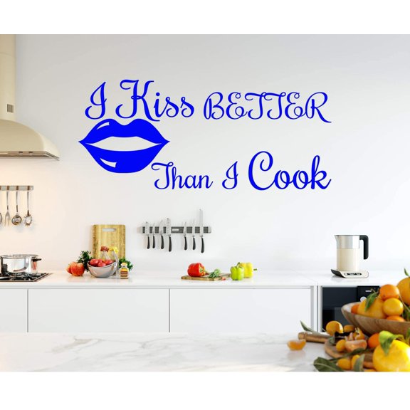 VWAQ I Kiss Better Than I Cook Wall Art Decal Cooking Sticker Funny Kitchen Quotes Culinary Decor