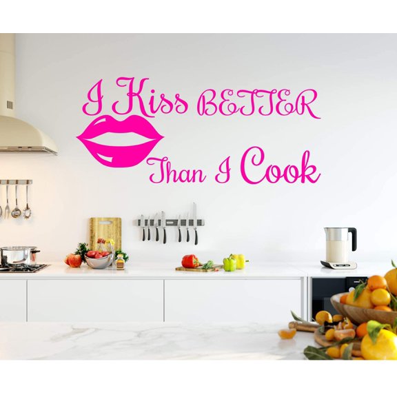 VWAQ I Kiss Better Than I Cook Wall Art Decal Cooking Sticker Funny Kitchen Quotes Culinary Decor