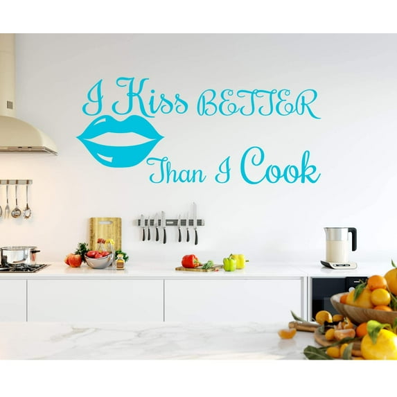 VWAQ I Kiss Better Than I Cook Wall Art Decal Cooking Sticker Funny Kitchen Quotes Culinary Decor
