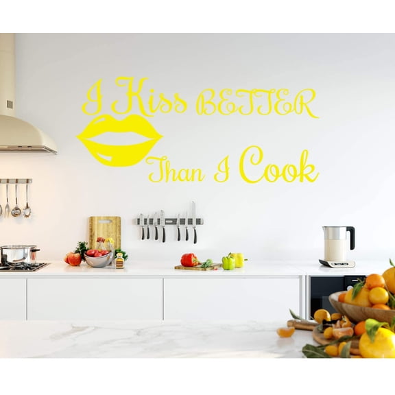 VWAQ I Kiss Better Than I Cook Wall Art Decal Cooking Sticker Funny Kitchen Quotes Culinary Decor