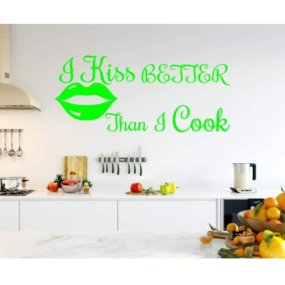 VWAQ I Kiss Better Than I Cook Wall Art Decal Cooking Sticker Funny Kitchen Quotes Culinary Decor