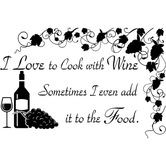VWAQ I Love to Cook with Wine Wall Decal Sign - Funny Kitchen Quotes Decor