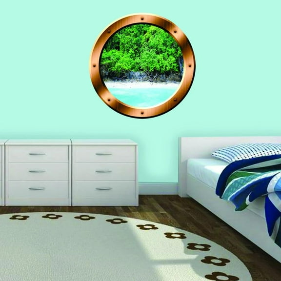 VWAQ Island Trees Wall Decal Porthole Beach Scene Wall Sticker Peel And Stick Decor - BP15 (20" Diameter)