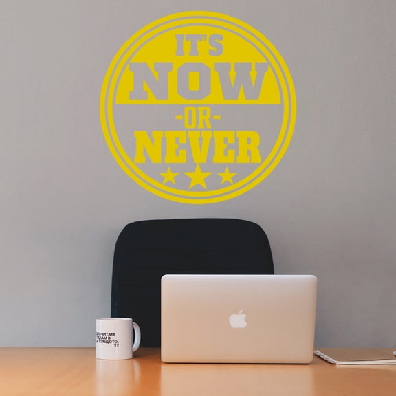 VWAQ It's Now or Never Wall Decal Motivational Home Decor Inspirational Wall Art - 16"H X 16"W GOLD