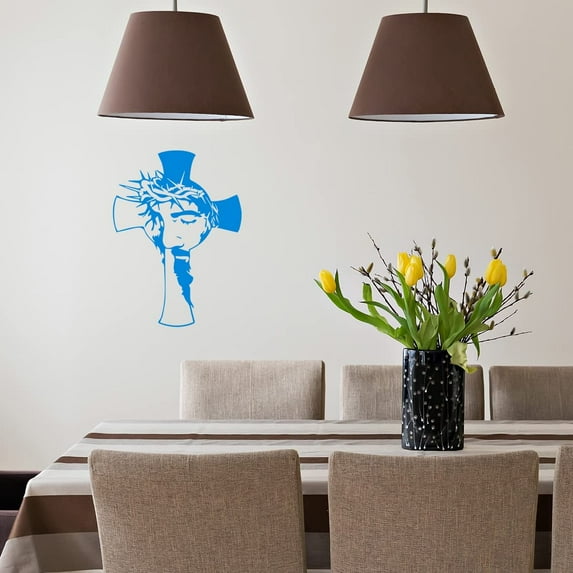 VWAQ Jesus Face Cross Vinyl Wall Art Christian Decal Quote Religious Home Decor