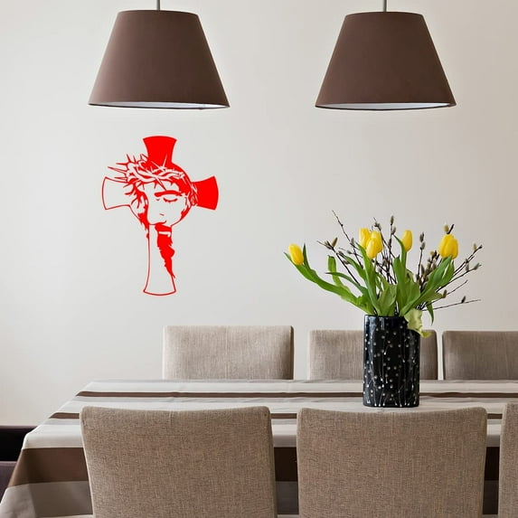 VWAQ Jesus Face Cross Vinyl Wall Art Christian Decal Quote Religious Home Decor