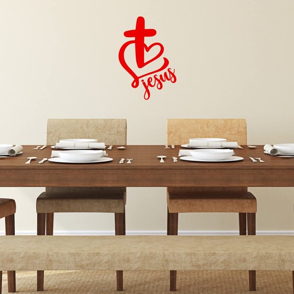 VWAQ Jesus Heart Wall Decal Christian Cross Religious Love Home Decor