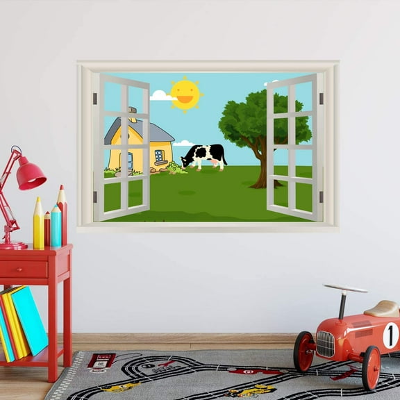 VWAQ - Kids Farm Wall Decal Window Sticker Nursery Murals Peel and Stick Barn - NWT23 16"H X 24"W