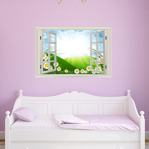 VWAQ - Kids Flower Field Window Wall Decal Nature Sticker Peel and Stick - NWT29 22"H X 33"W