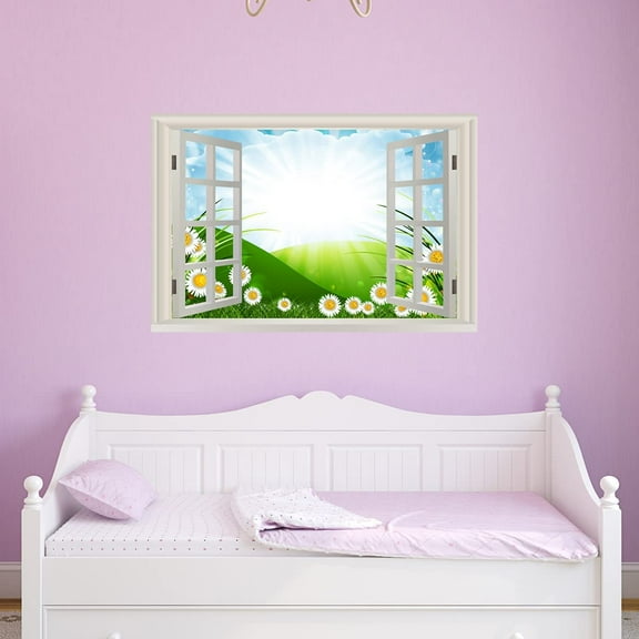 VWAQ - Kids Flower Field Window Wall Decal Nature Sticker Peel and Stick - NWT29 22"H X 33"W