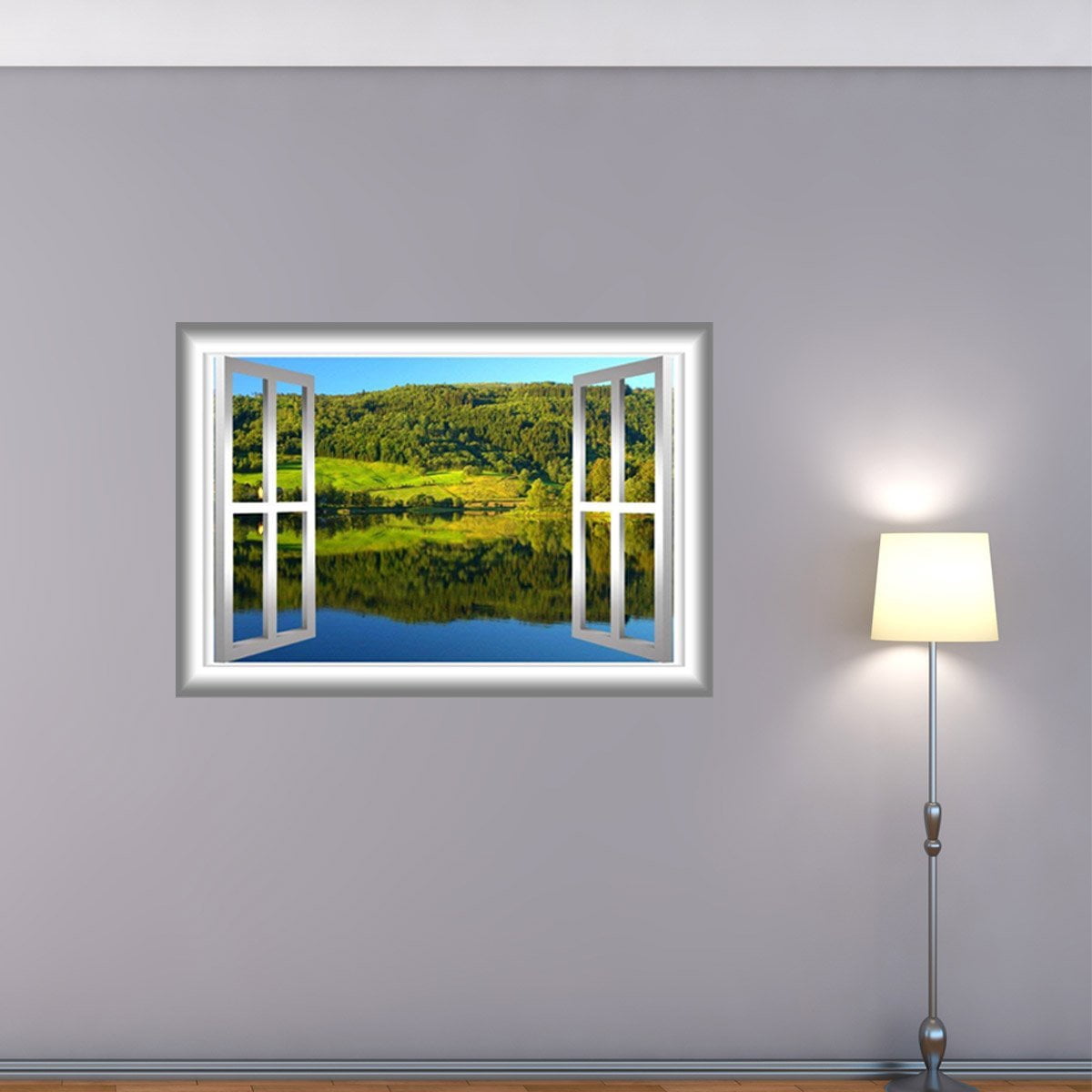 VWAQ Lake Wall Decal 3D Nature Wall Stickers Window Peel And Stick Home ...