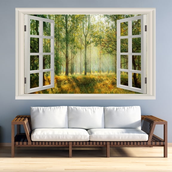 VWAQ Landscape Wall Decals Window - Nature Scene Vinyl Mural For Wall - NWT4 (36" H X 54" W)