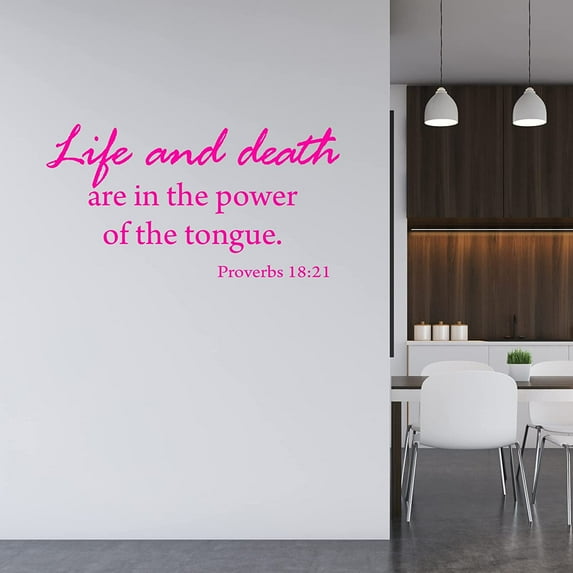 VWAQ Life and Death are in The Power of The Tongue Vinyl Wall Art Christian Decal Quote Religious Home Decor