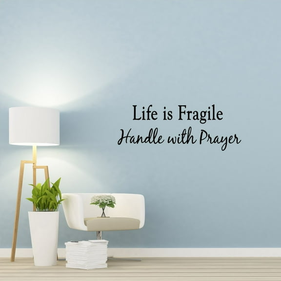 VWAQ Life is Fragile Handle with Prayer Matte Black Vinyl Wall Art Decal Religious Home Decor Quote (8"H x 22"W)