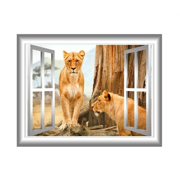 VWAQ Lioness Wall Decal 3D Window Sticker Animal Wall Art Peel and Stick Mural VWAQ-NW20 (24"H X 30"W)