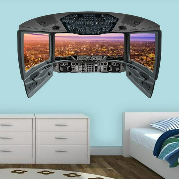 VWAQ London City View Wall Sticker | 3D Airplane Cockpit Wall Decal - CP18