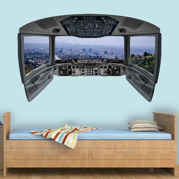 VWAQ Los Angeles Window Wall Mural | 3D Airplane Cockpit Wall Decal - CP19