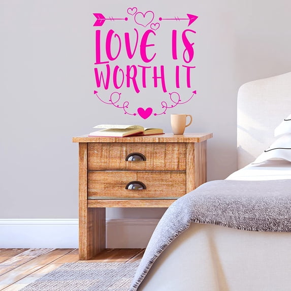 VWAQ Love is Worth It Wall Decal Romantic Wall Decor - 13"H X 13"W HOT PINK
