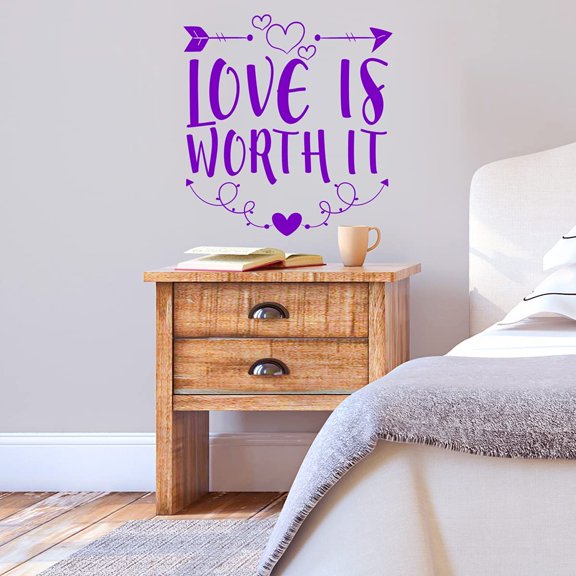 VWAQ Love is Worth It Wall Decal Romantic Wall Decor - 13"H X 13"W PURPLE